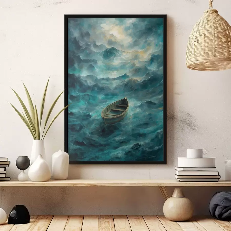 murales de pared Barco sobre las olas en un mar tempestuoso f47272
