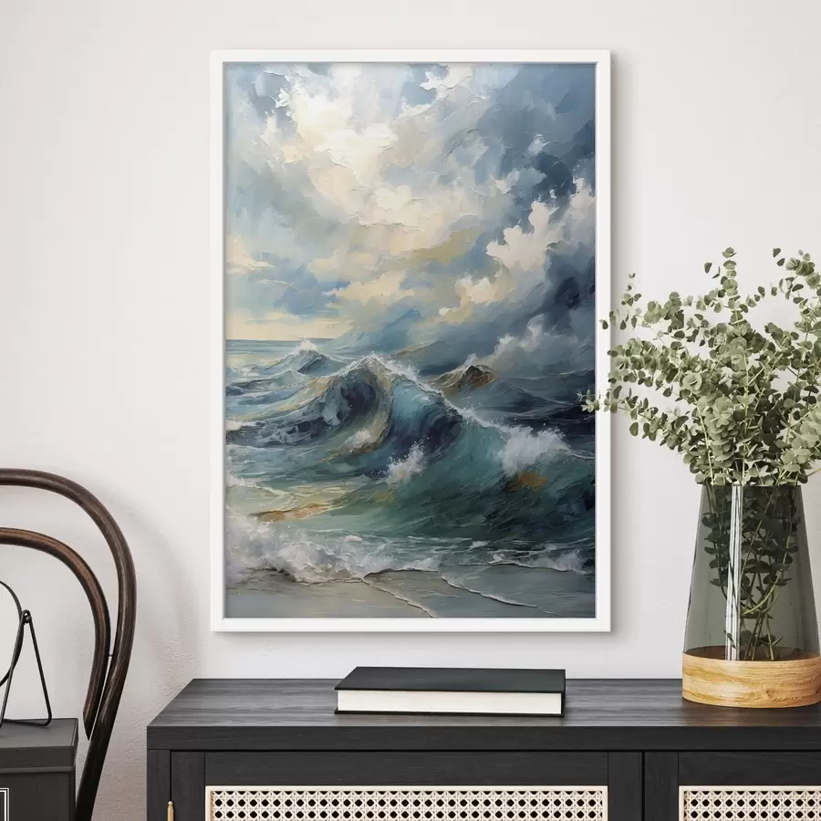 murales de pared Olas del mar bajo un cielo nublado y luminoso f47275