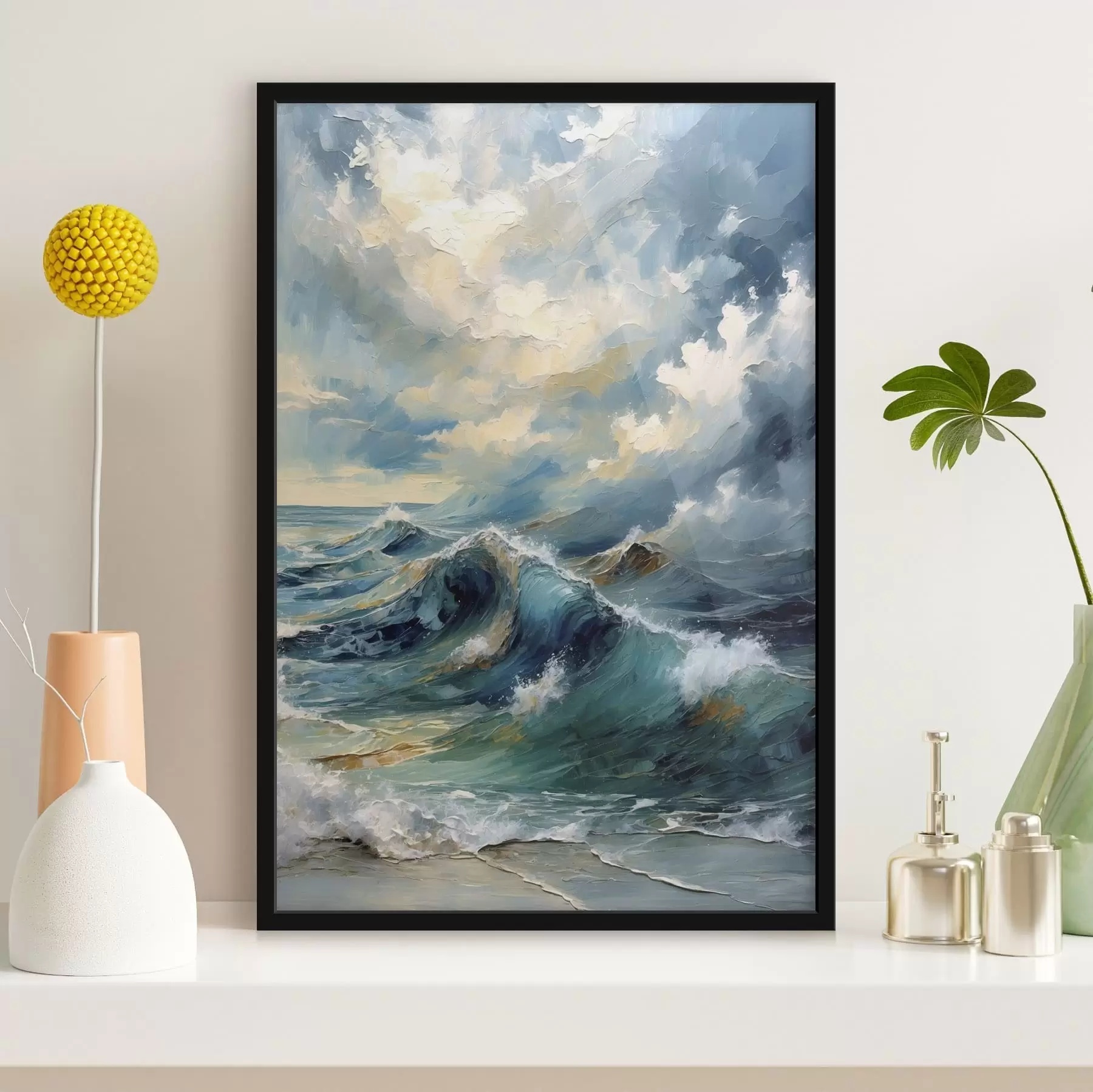 murales de pared Olas del mar bajo un cielo nublado y luminoso f47275