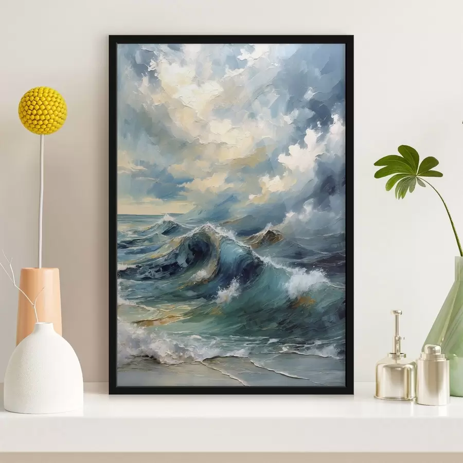 murales de pared Olas del mar bajo un cielo nublado y luminoso f47275