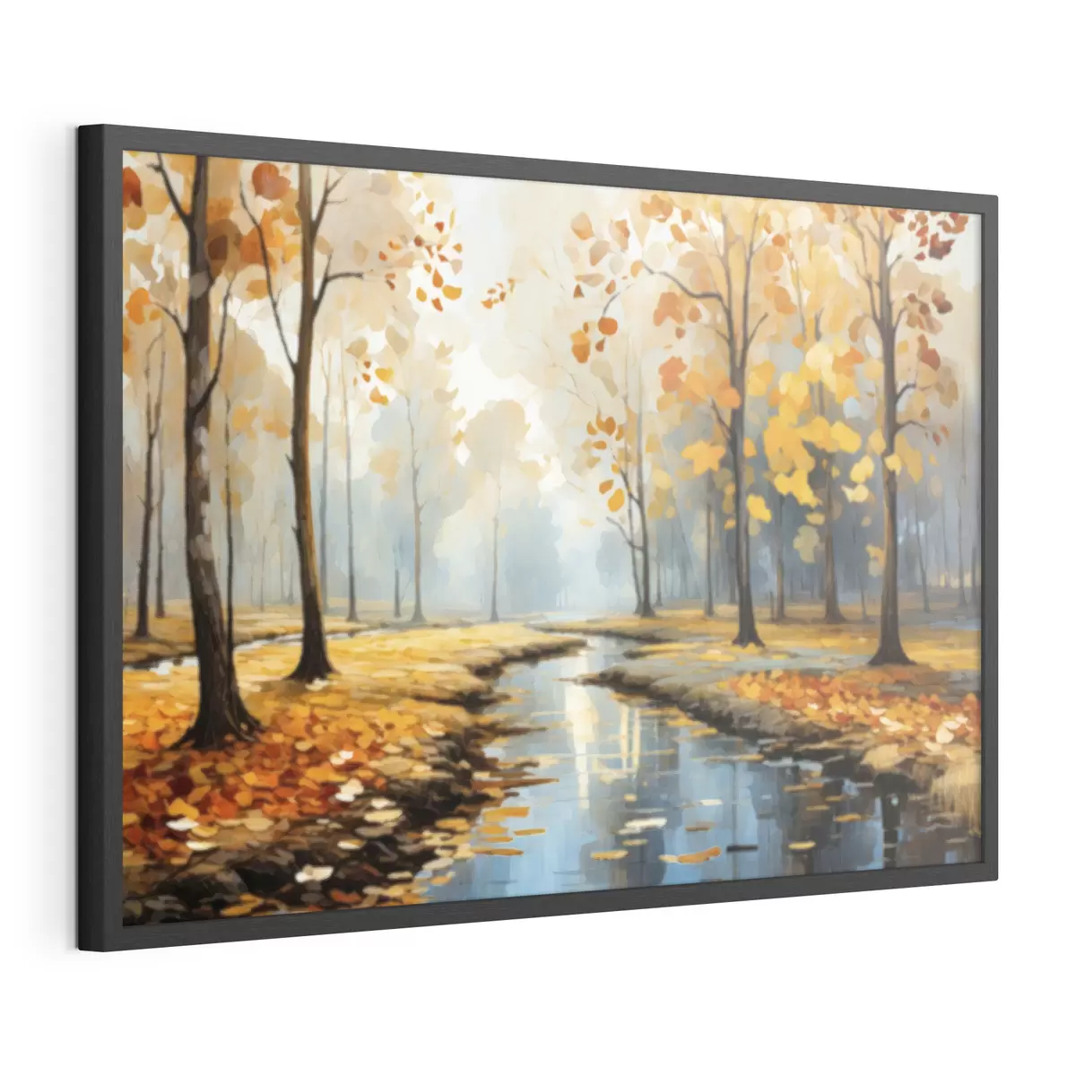 Poster Bosque otoñal con un arroyo y hojas amarillas f47278