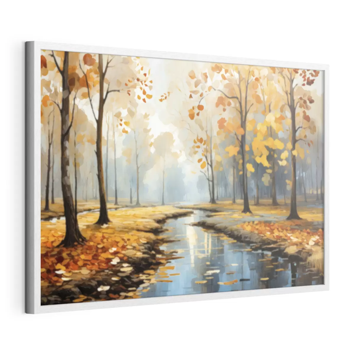 Poster Bosque otoñal con un arroyo y hojas amarillas f47278
