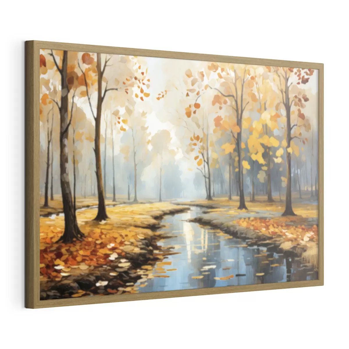Poster Bosque otoñal con un arroyo y hojas amarillas f47278