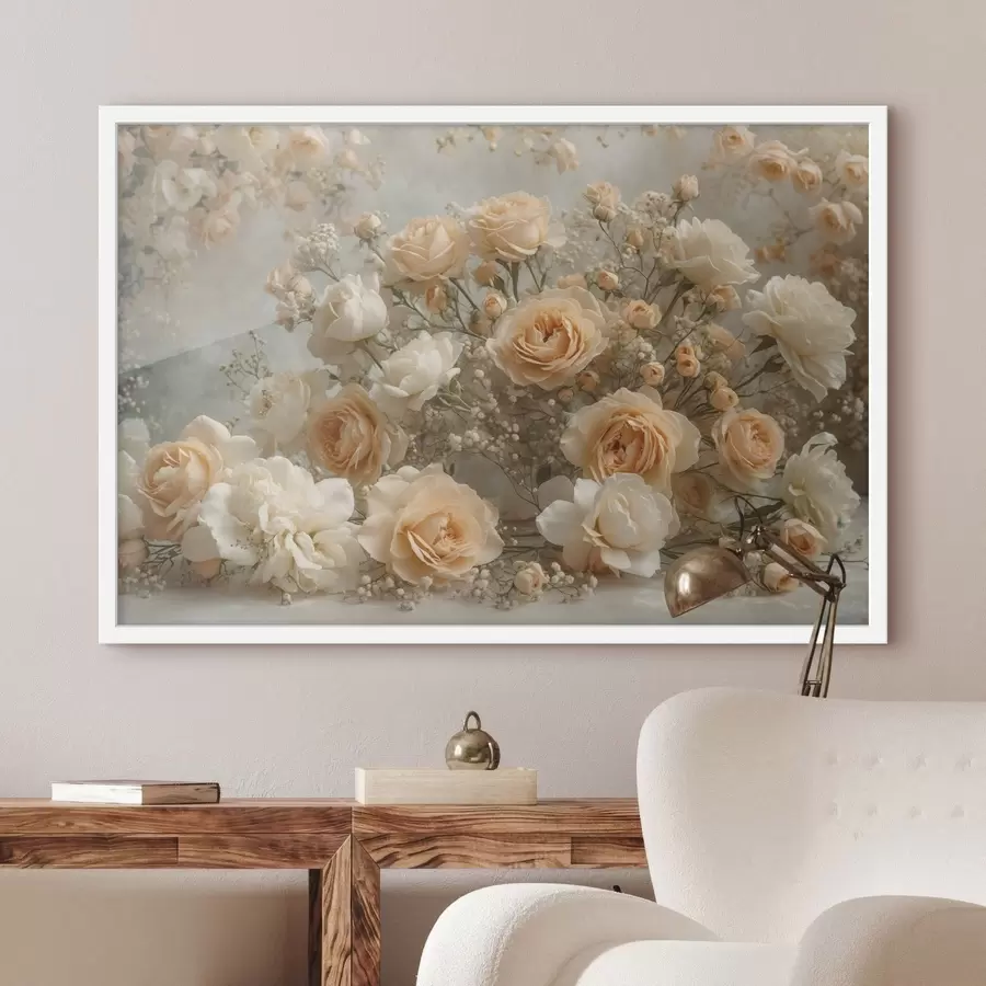 murales de pared Delicadas rosas color crema en un arreglo grande f47279