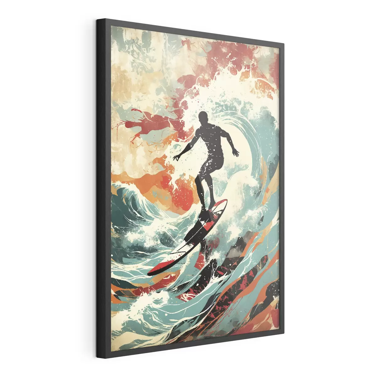 Poster Silueta de surfista sobre olas en colores vivos f47284