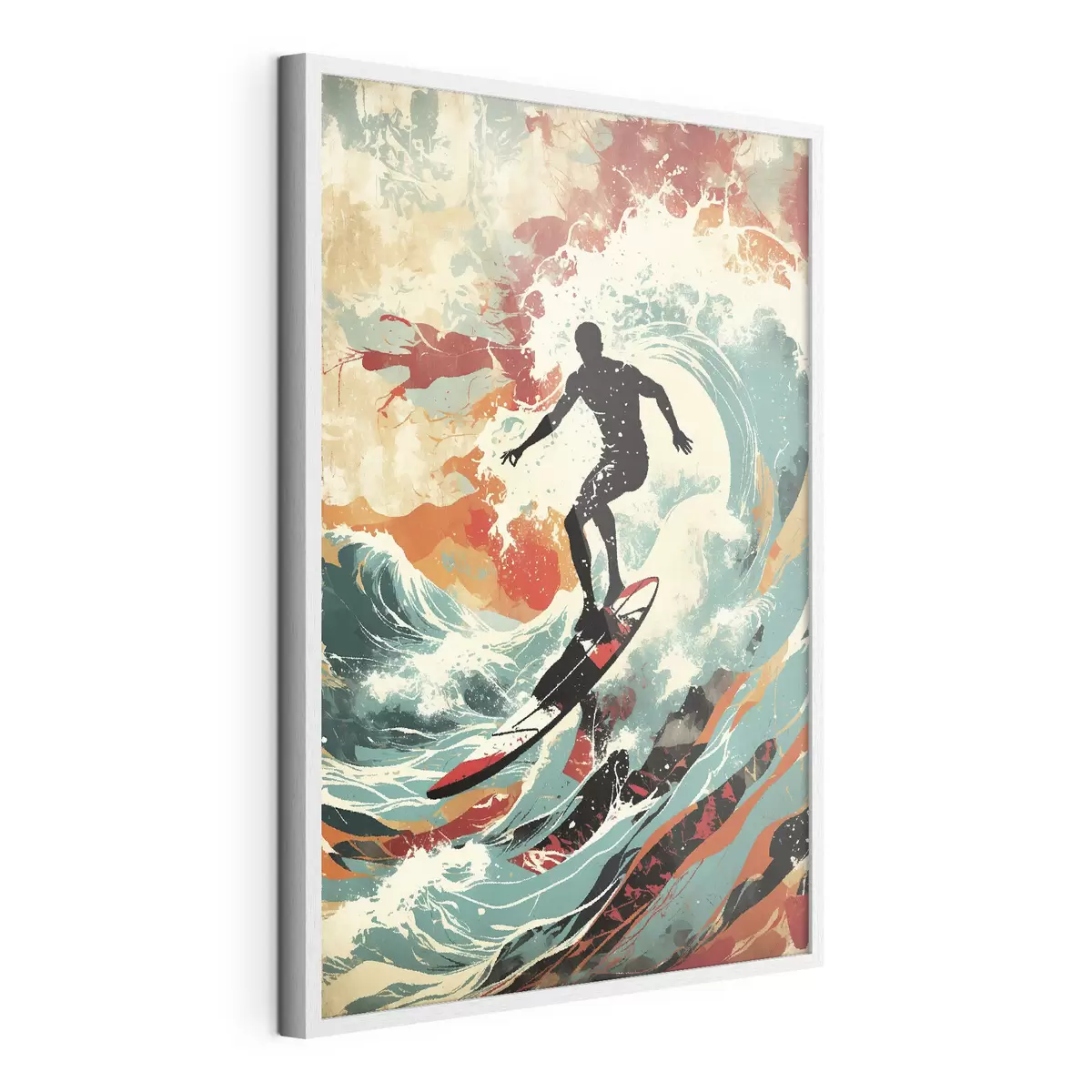 Poster Silueta de surfista sobre olas en colores vivos f47284