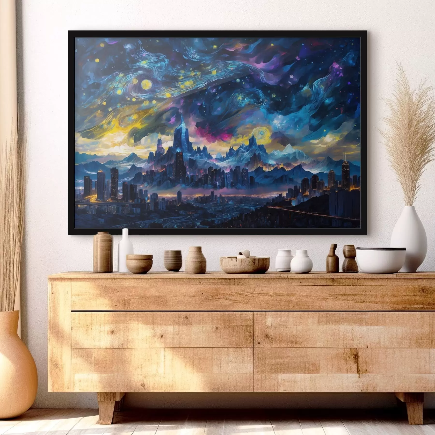 murales de pared Ciudad fantástica bajo un cielo nocturno resplandeciente f47288