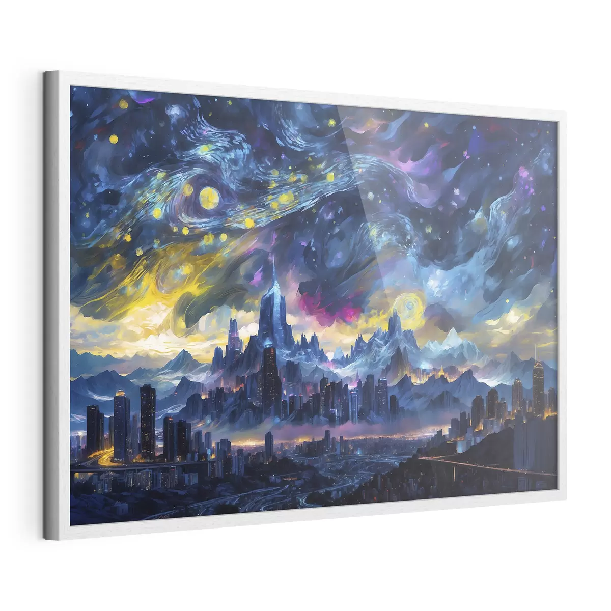 Poster Ciudad fantástica bajo un cielo nocturno resplandeciente f47288