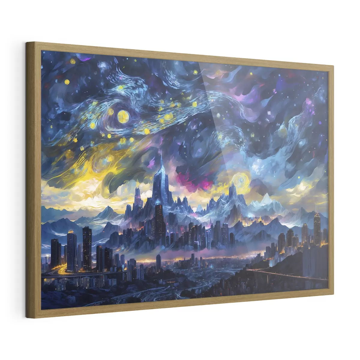 Poster Ciudad fantástica bajo un cielo nocturno resplandeciente f47288