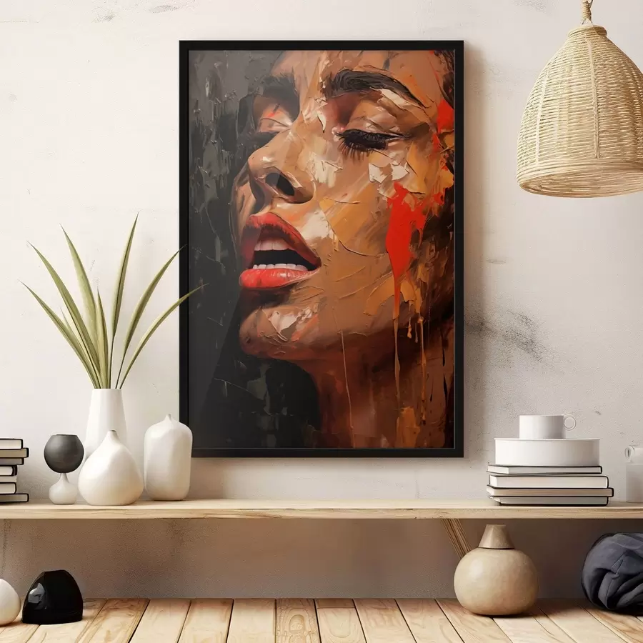 murales de pared Retrato femenino en trazos cálidos y tonos rojos f47294