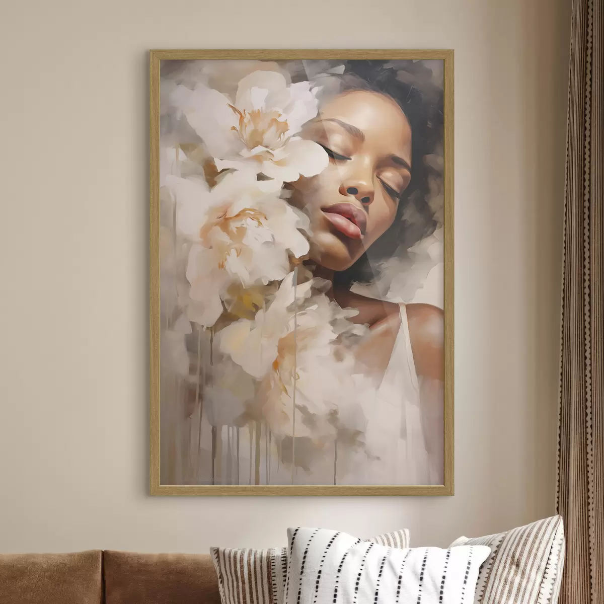 Poster Retrato femenino junto a grandes flores f47307