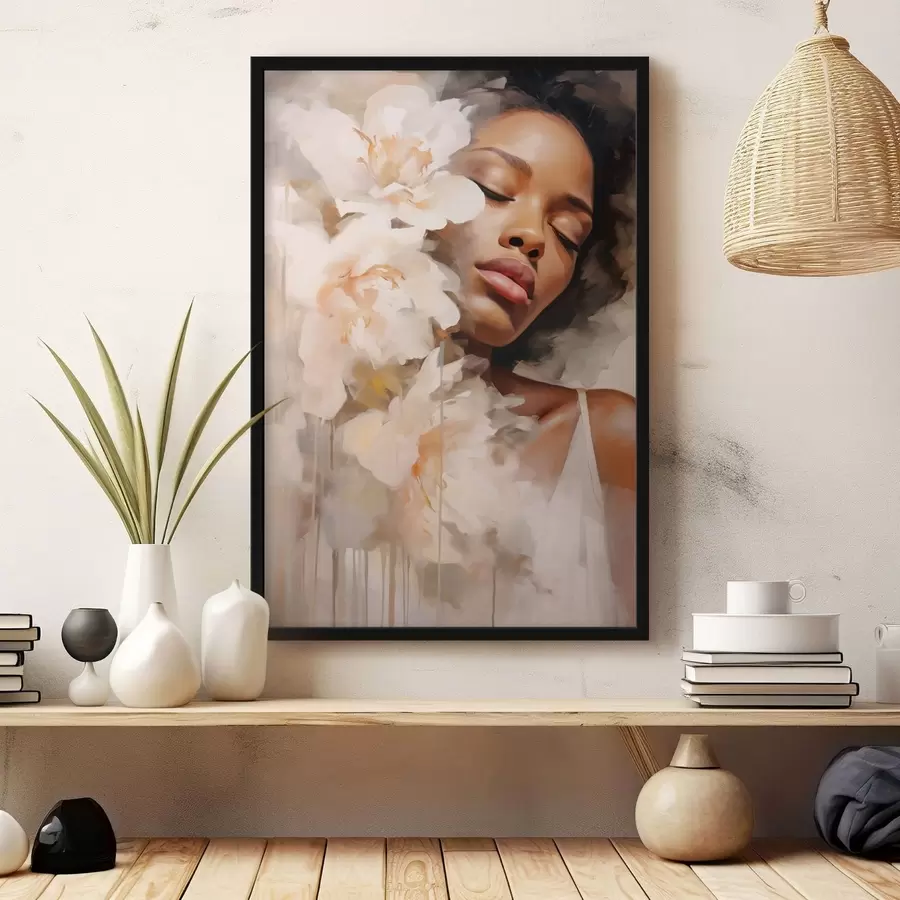 murales de pared Retrato femenino junto a grandes flores f47307