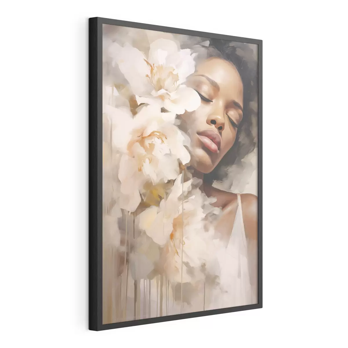 Poster Retrato femenino junto a grandes flores f47307