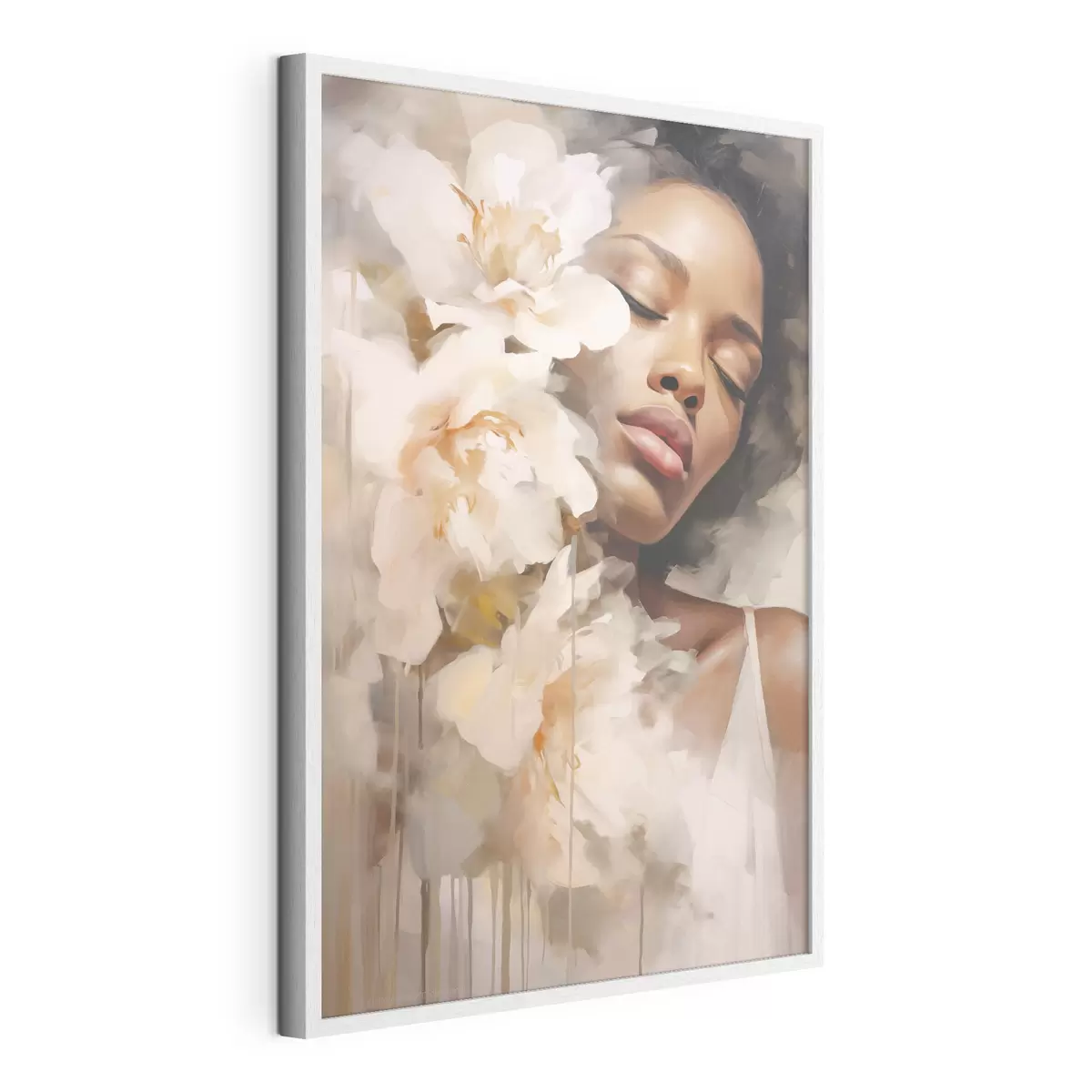 Poster Retrato femenino junto a grandes flores f47307