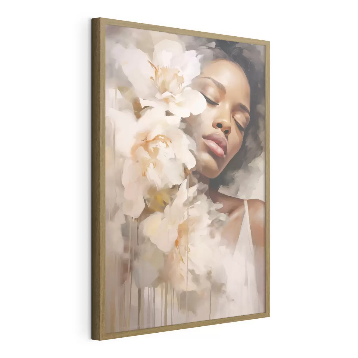 Poster Retrato femenino junto a grandes flores f47307