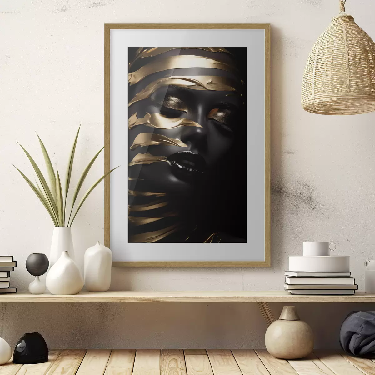 Poster Rostro entre cintas doradas f47321