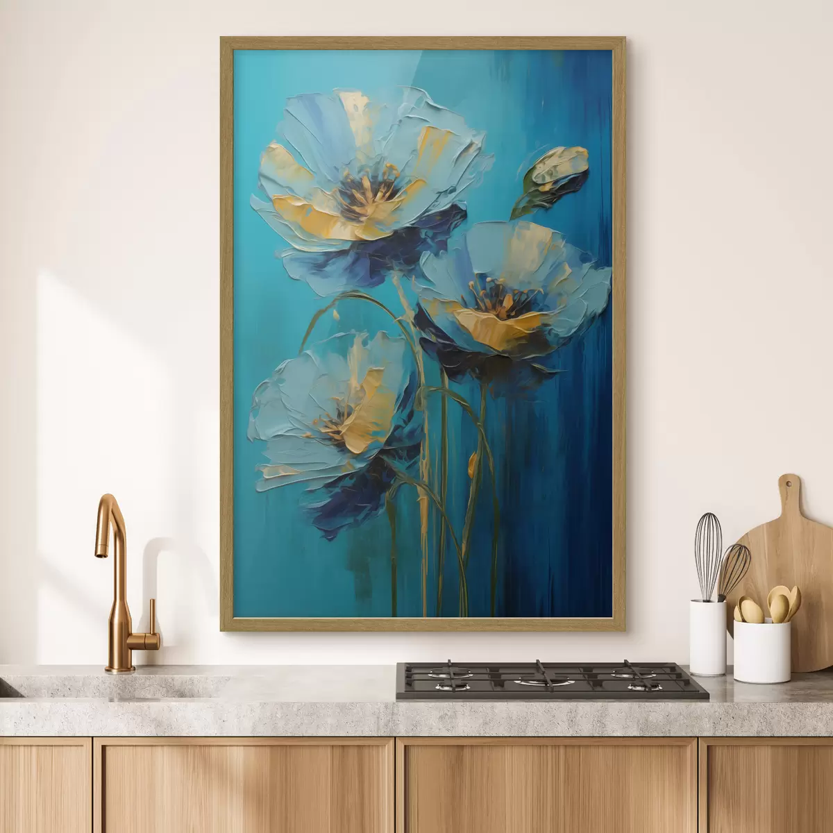 Poster Flores azules sobre un fondo vivo f47324