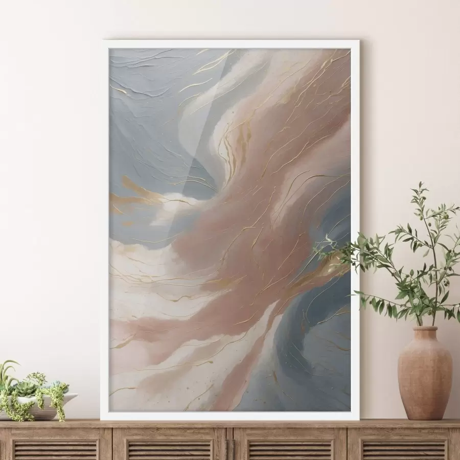 murales de pared Ondas abstractas en suaves tonos azules y rosados. f47753