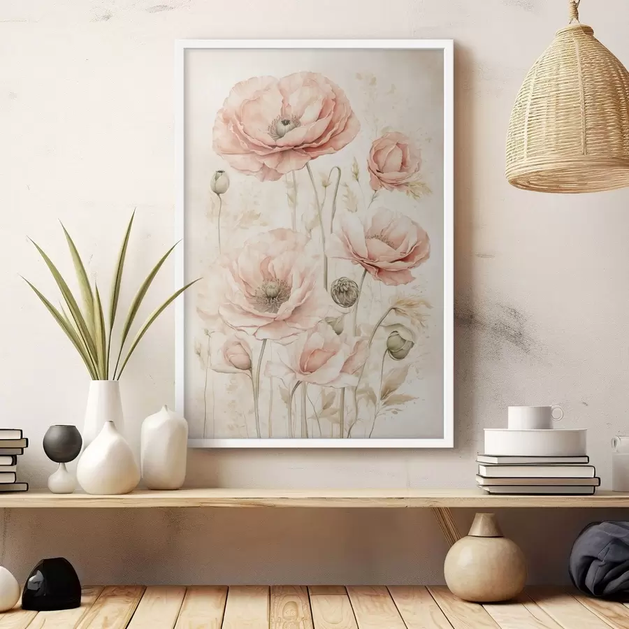 murales de pared Delicadas flores en tonos rosa claro f47756