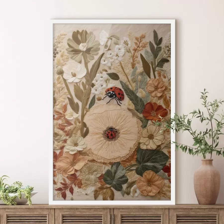 murales de pared Dos mariquitas entre flores suaves f47758