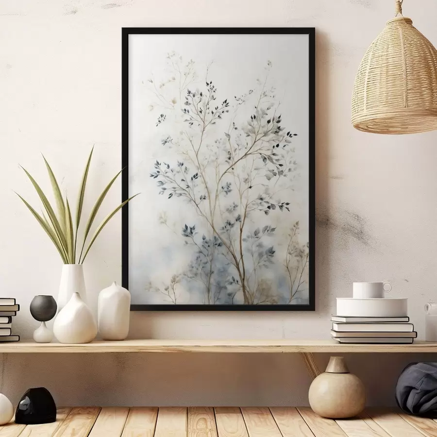 murales de pared Ramas delicadas con hojas pequeñas sobre un fondo claro. f47763