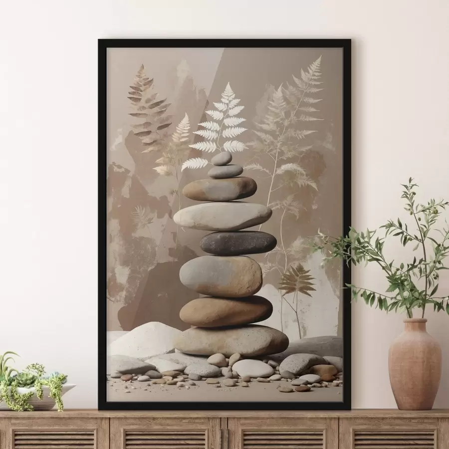 murales de pared Pila de piedras lisas con un fondo botánico f47764