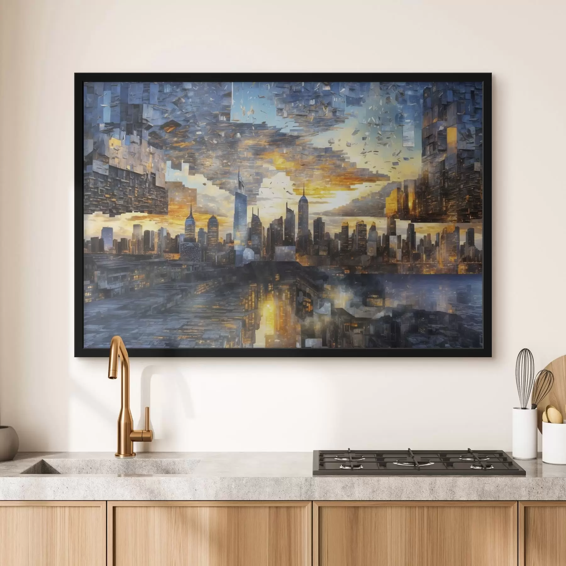 murales de pared Fantástico paisaje urbano con un cielo fragmentado f47768