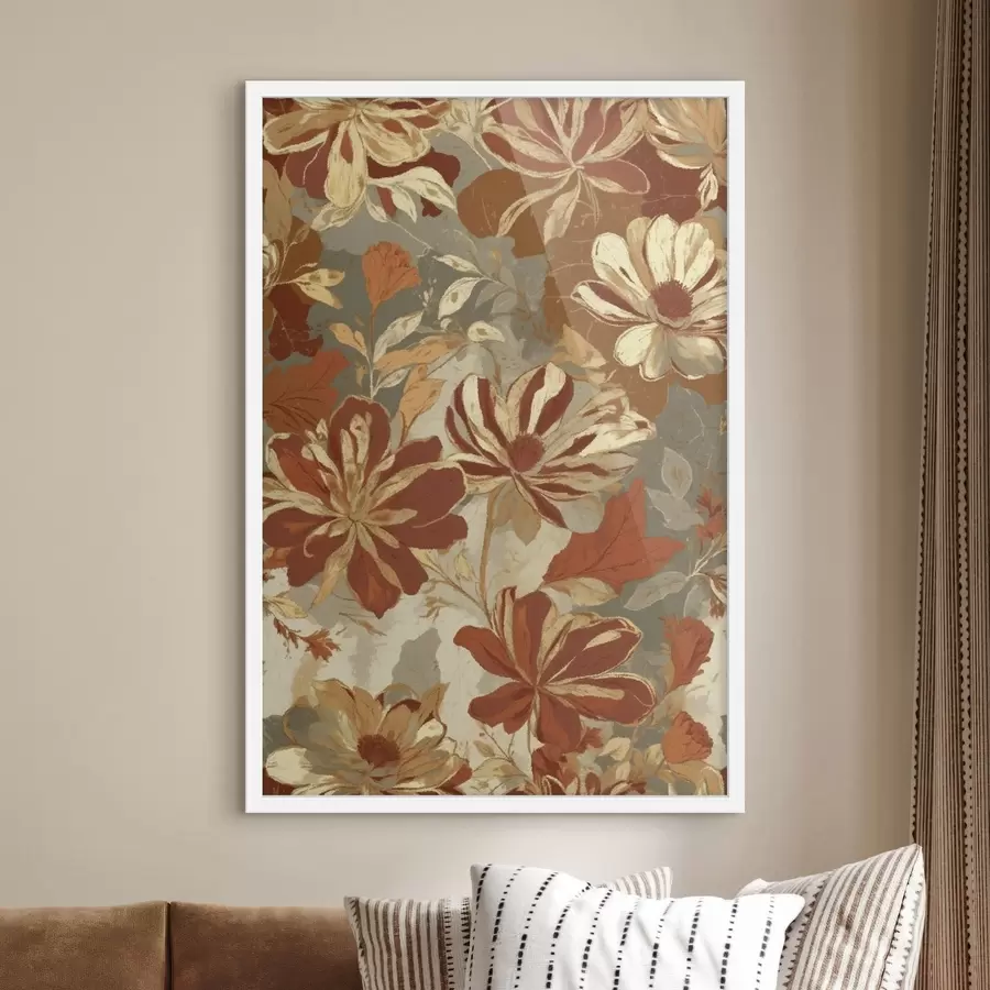 murales de pared Estampado floral en cálidos tonos óxido y crema. f47770