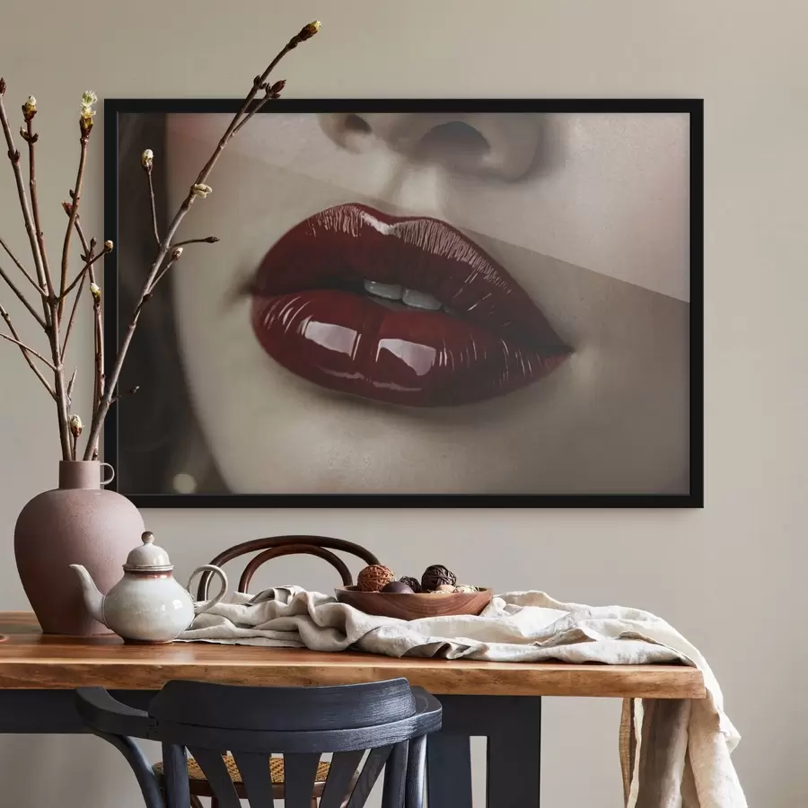 murales de pared Vista muy cercana de unos labios rojos brillantes. f47772