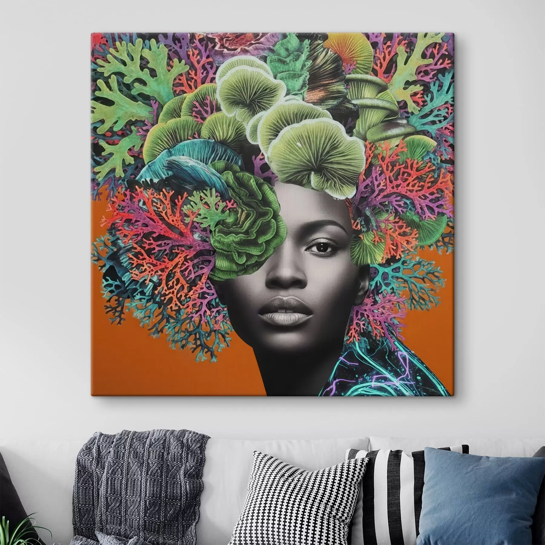 murales de pared Retrato psicodélico con setas s47787