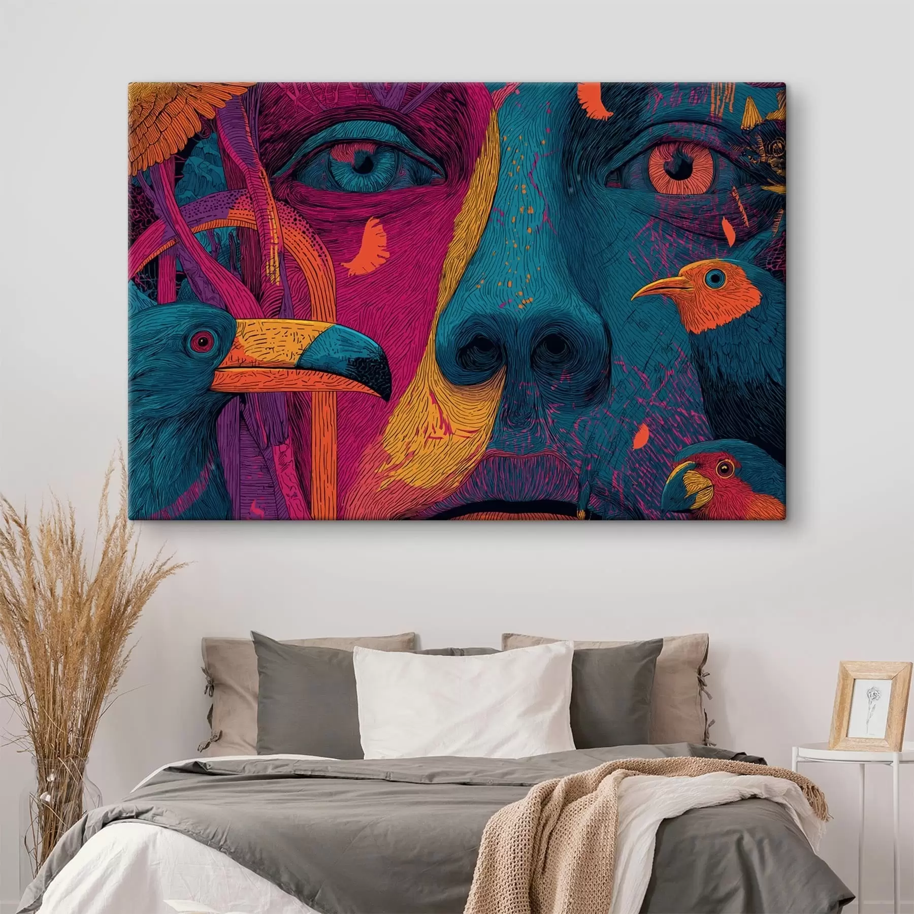 murales de pared Retrato psicodélico con pájaros s47789