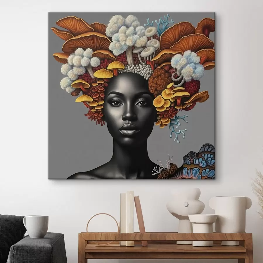 murales de pared Retrato de una mujer con setas s47788