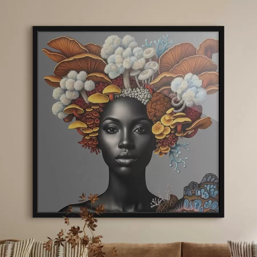 murales de pared Retrato de una mujer con setas f47788