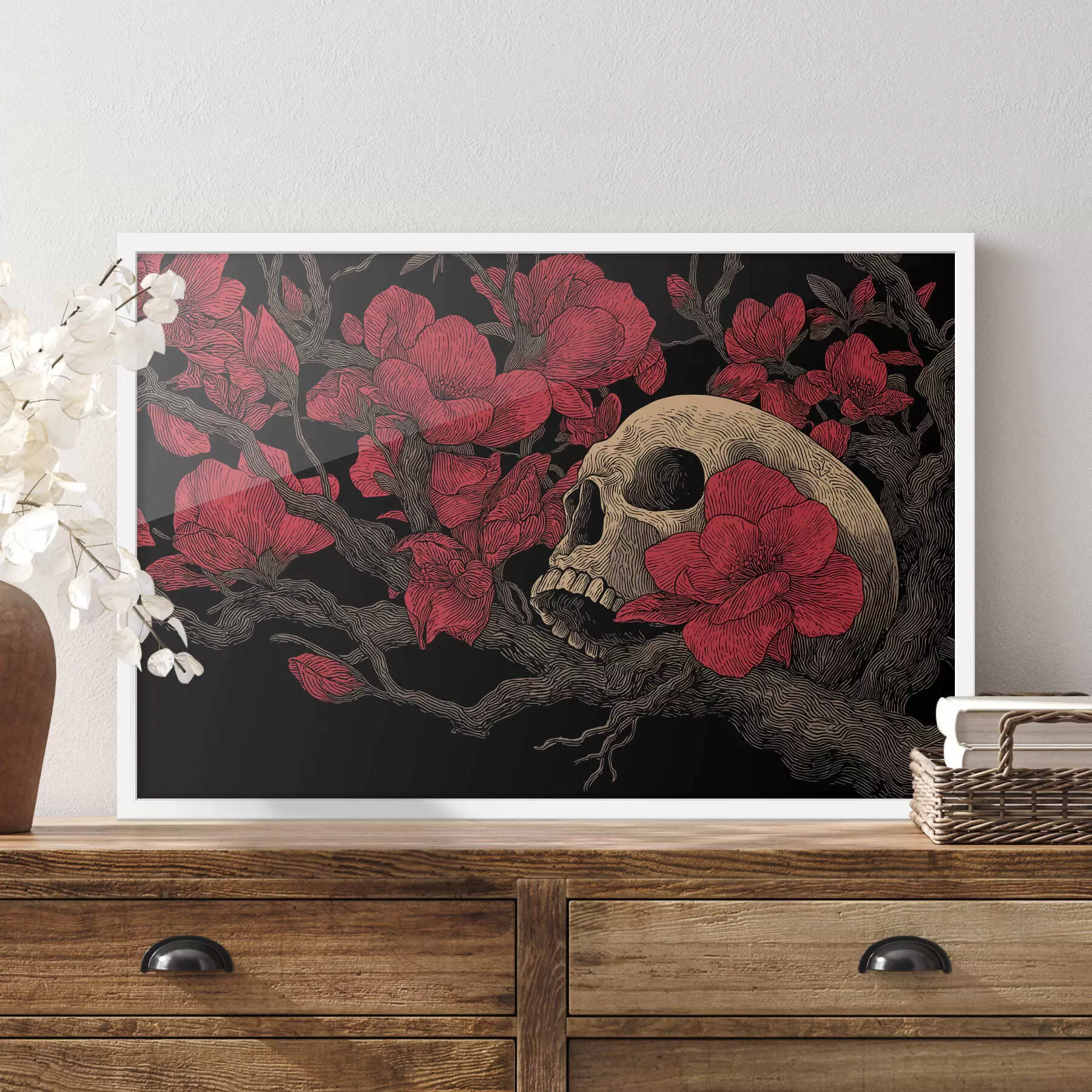 murales de pared Calavera con flores f47797