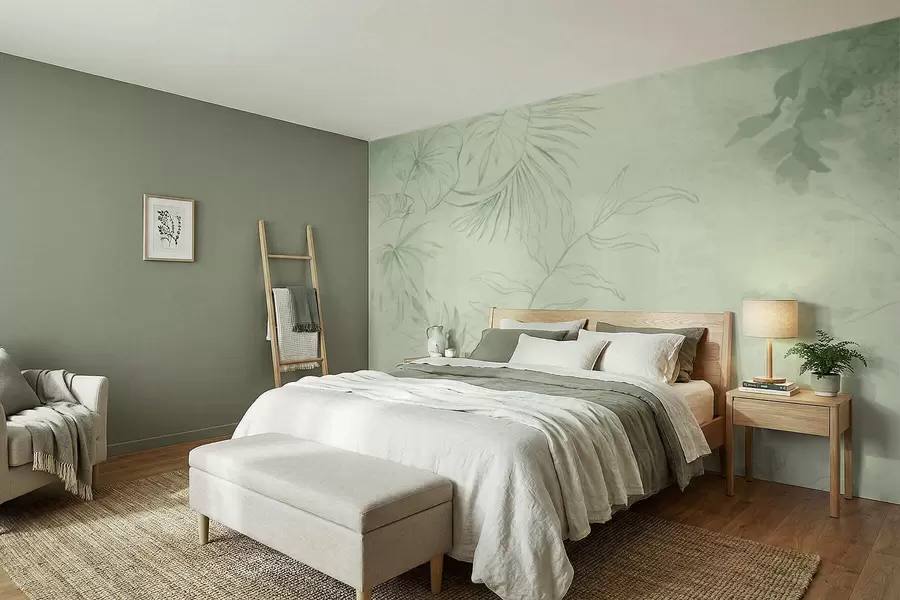 murales de pared Plantas lineales sobre fondo azul frío w05128v2