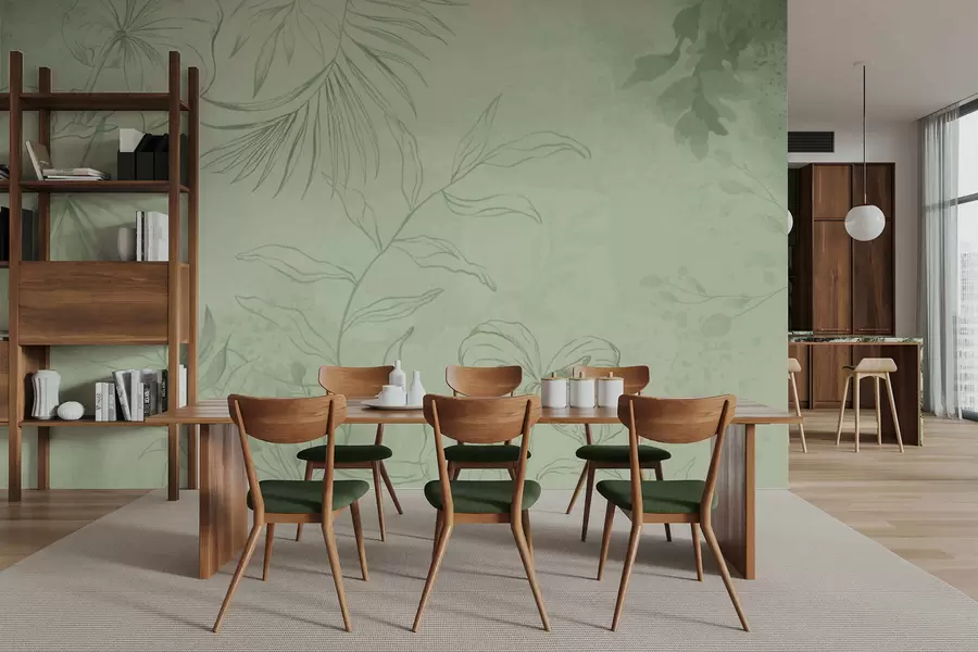 murales de pared Plantas lineales sobre fondo azul frío w05128v2