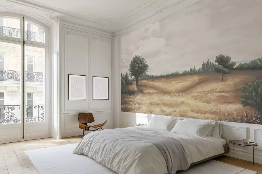 murales de pared Paisaje pintado con árboles y campo abierto w05131