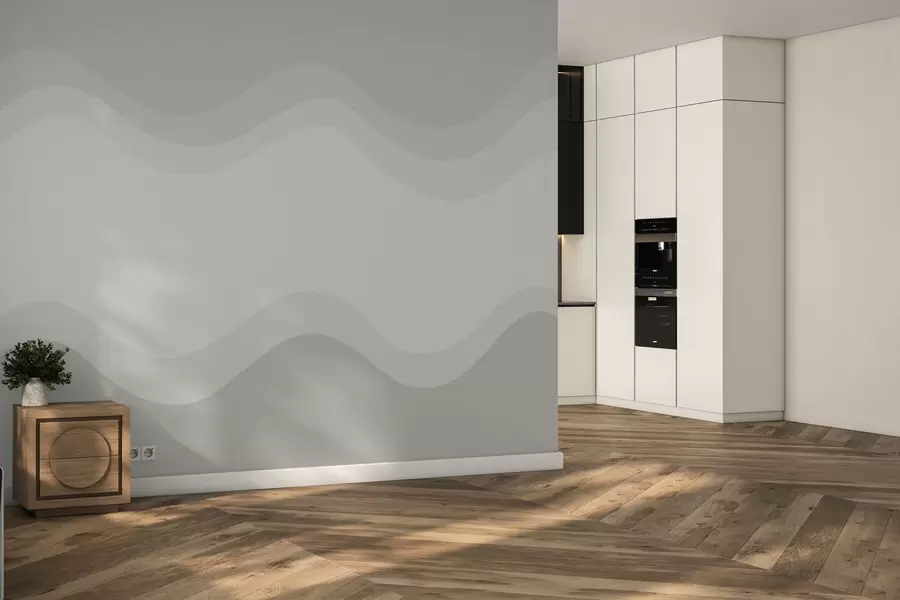 murales de pared Ondas abstractas en una paleta de colores beige neutros. w05132v3