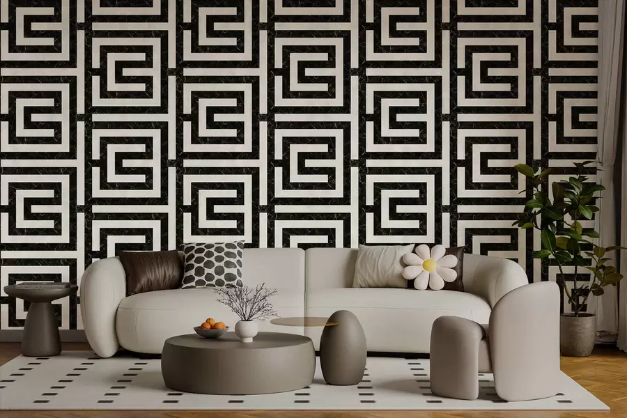 murales de pared Motivo geométrico repetitivo con motivos de líneas cuadradas. w05134