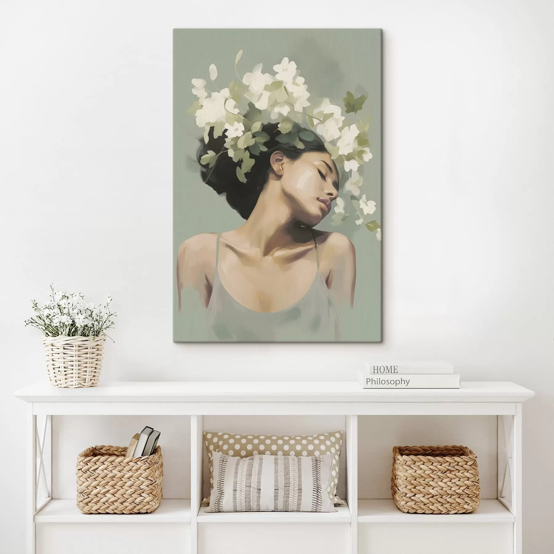 murales de pared Chica con una corona de flores s47806