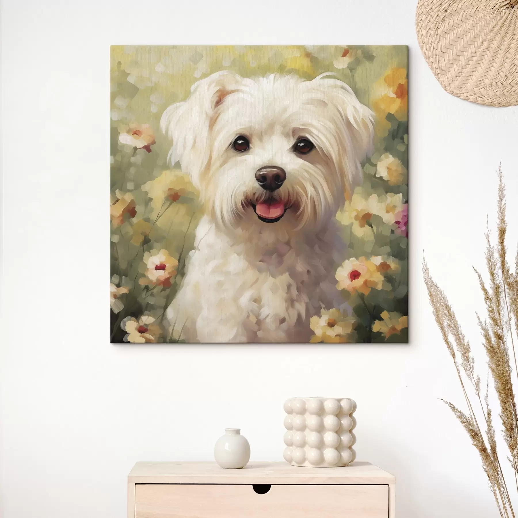 murales de pared Perrito entre flores s47811