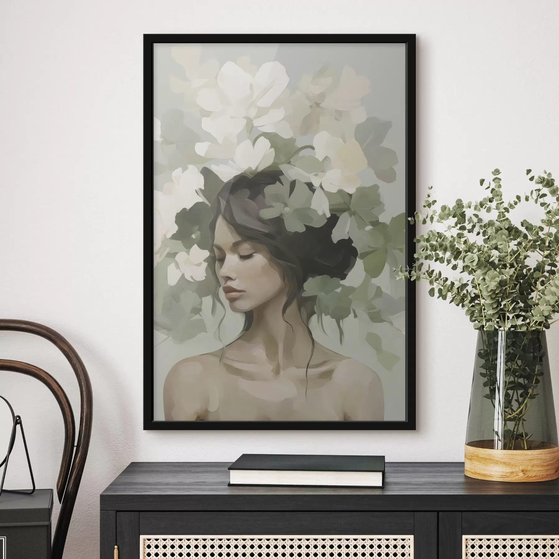 murales de pared Retrato de una niña con una corona de flores f47807