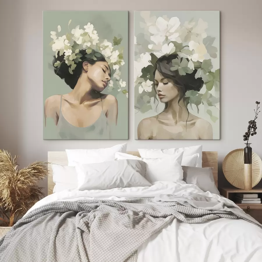 murales de pared Chica con una corona de flores m30007