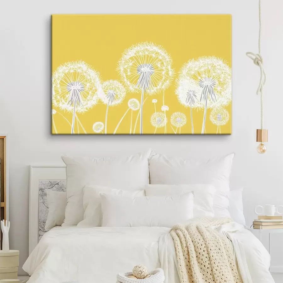 murales de pared Dientes de león blancos sobre fondo amarillo s47890