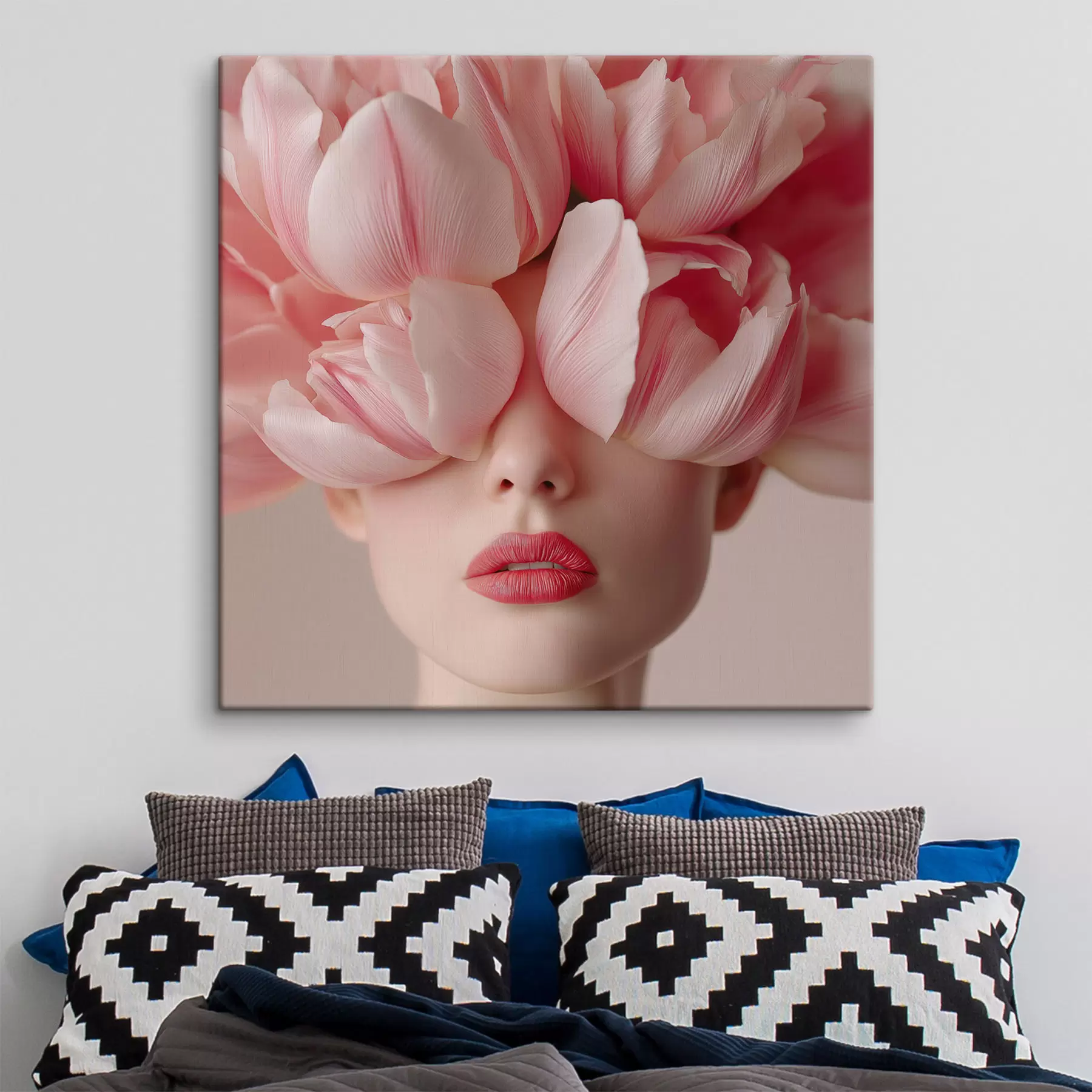 murales de pared Retrato femenino con pétalos rosas s47920