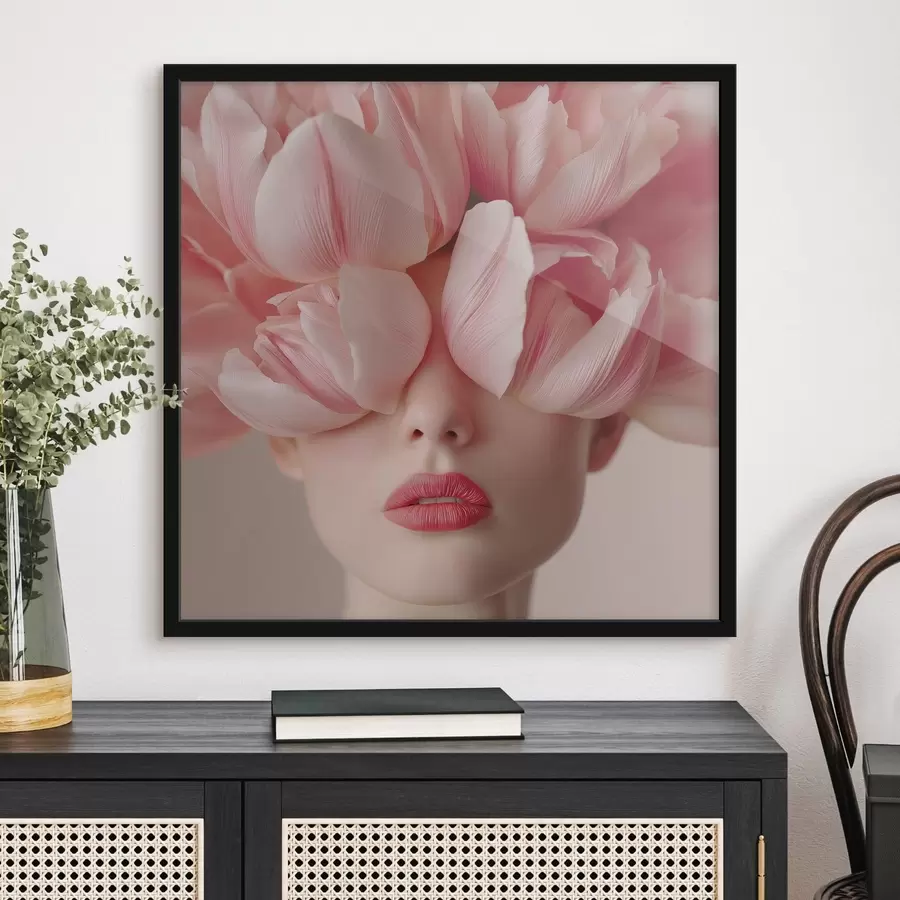 murales de pared Retrato femenino con pétalos rosas f47920