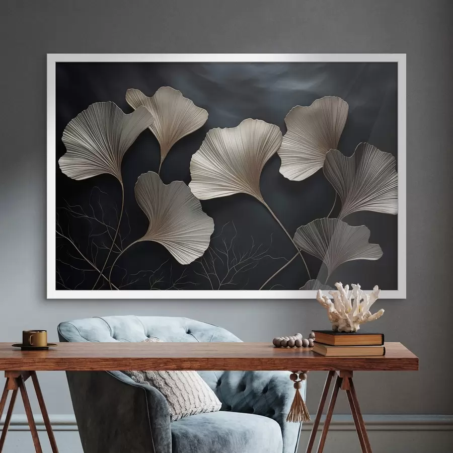 murales de pared Hojas de ginkgo sobre fondo oscuro f48008