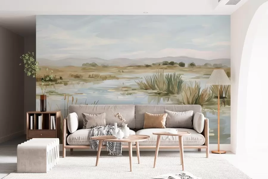 murales de pared Lago tranquilo y apacible, paisaje pintoresco. w05214