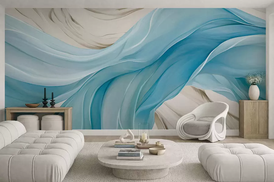 murales de pared Olas de tela azul fluyendo w05152v1