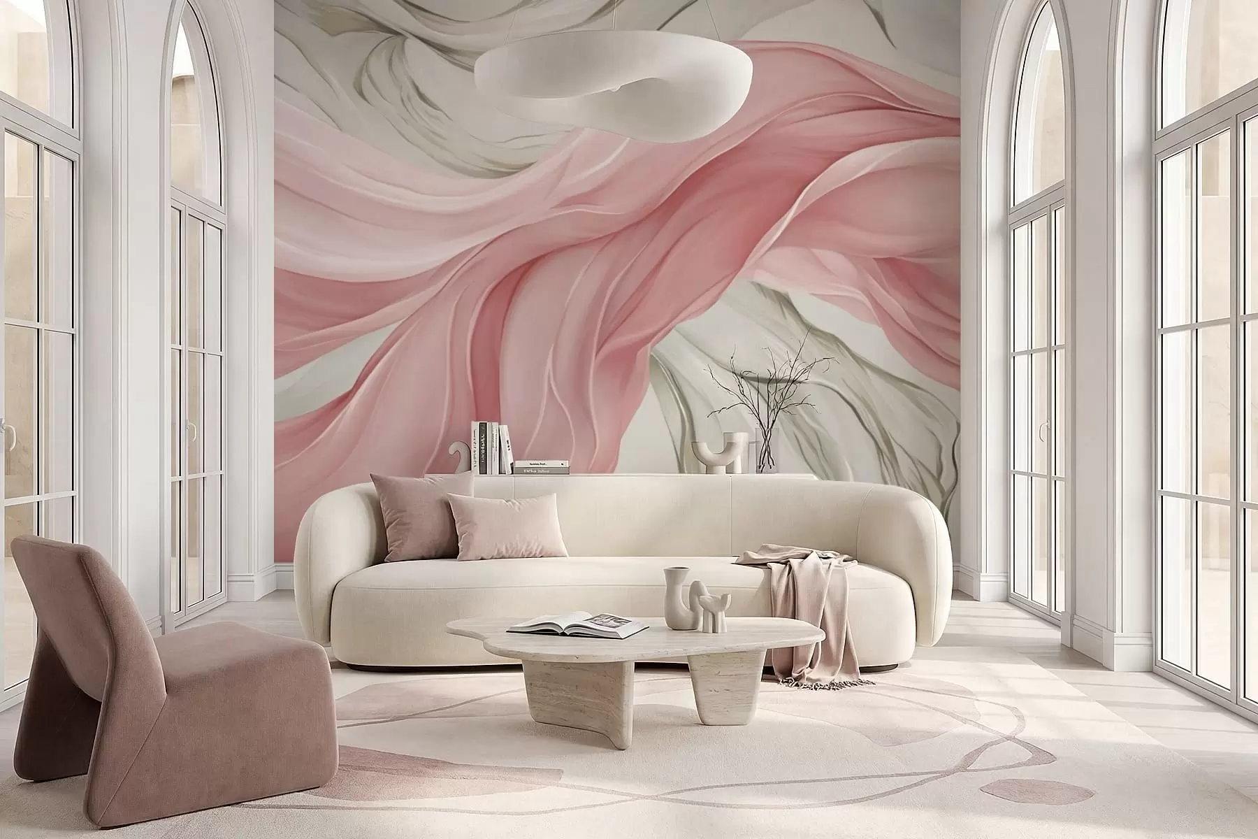 murales de pared Ondulaciones de tela rosa fluida w05152v2